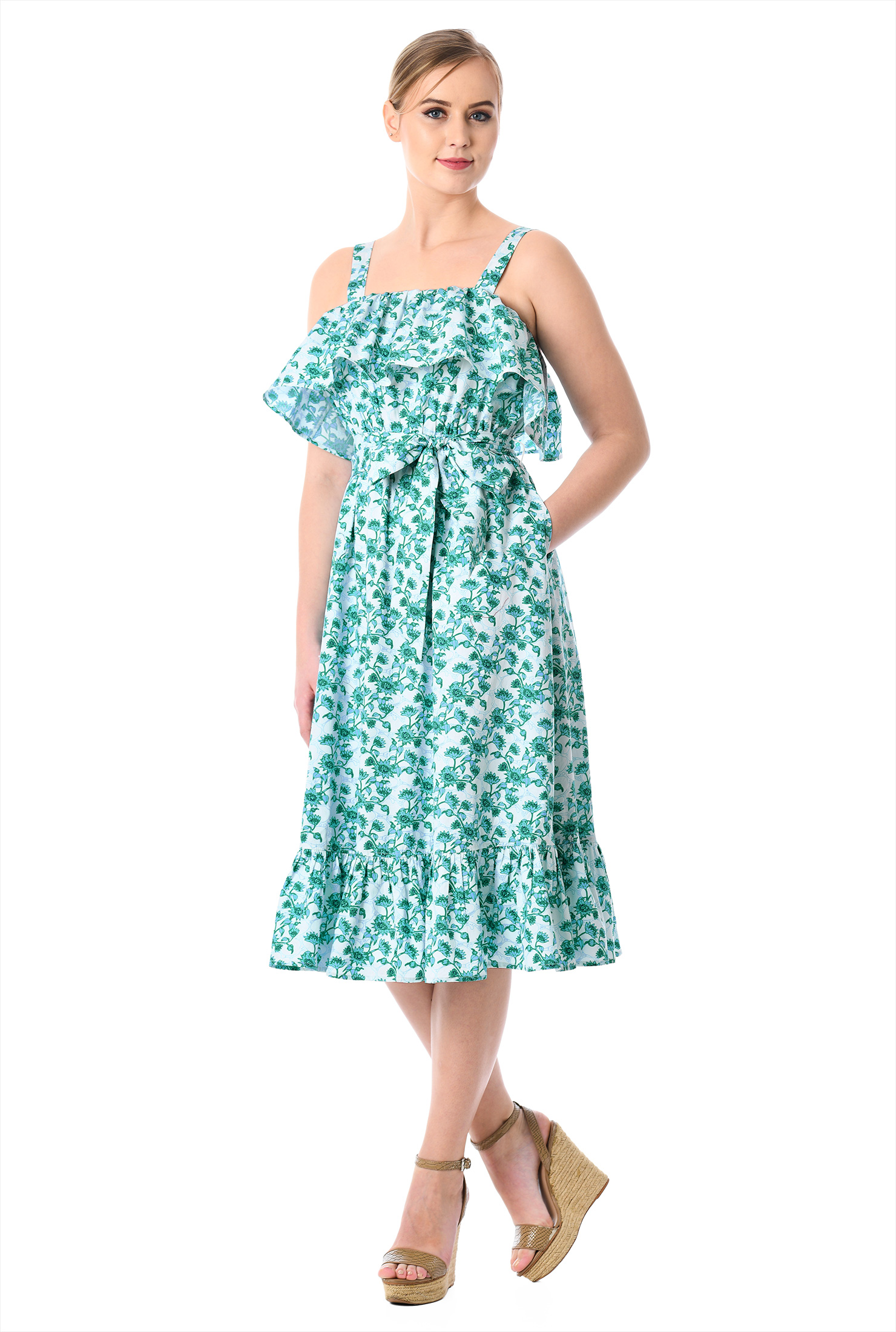 Shop Ruffle floral print cotton dress eShakti