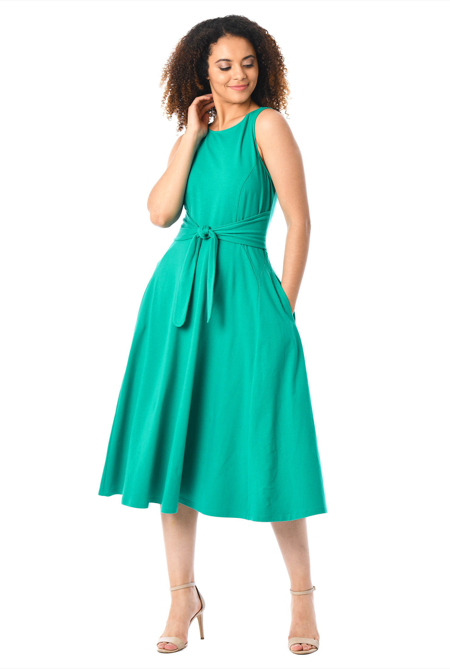 Shop Tiewaist cotton knit midi dress eShakti