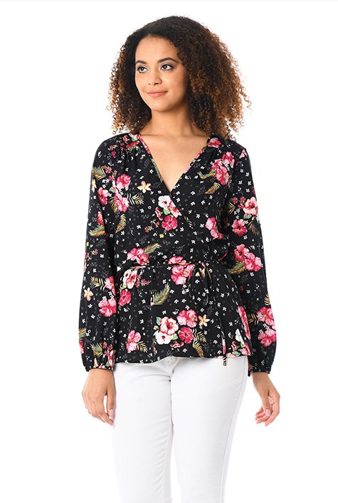 Shop Floral print crepe wrap top | eShakti