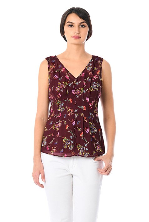 Shop Smocked shoulder floral print georgette top | eShakti