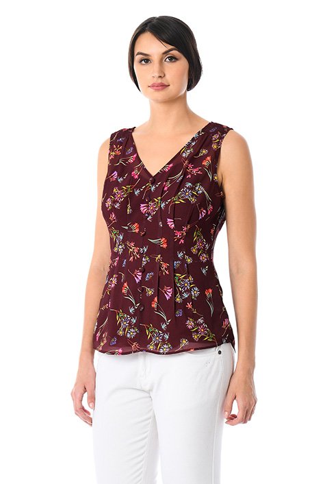 Shop Smocked shoulder floral print georgette top | eShakti