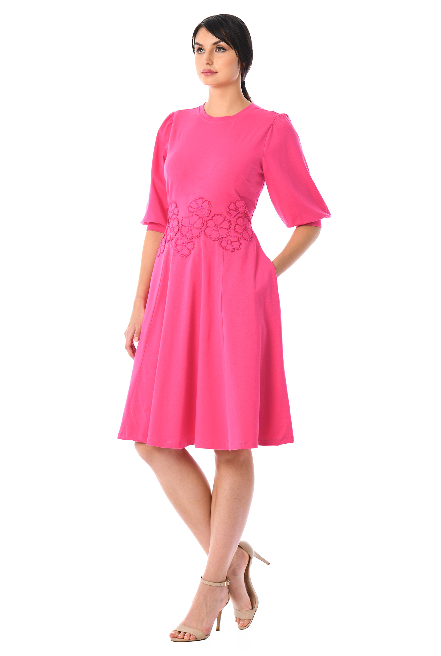 Shop Floral applique cotton knit dress eShakti
