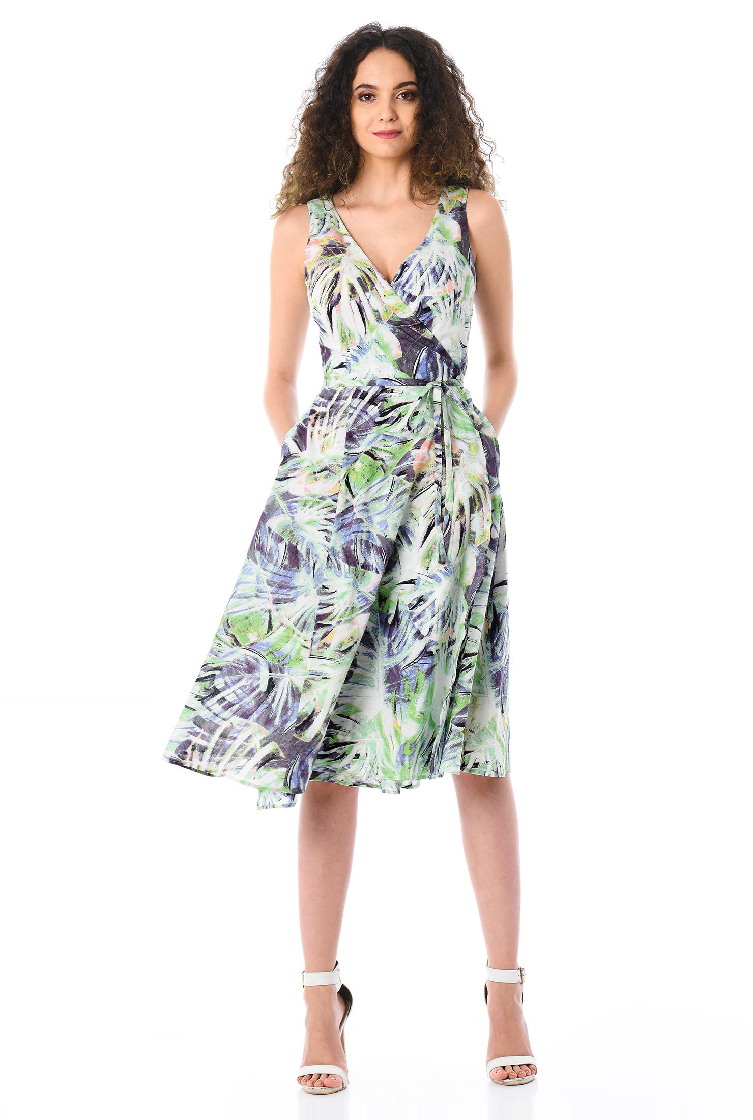 palm print wrap dress