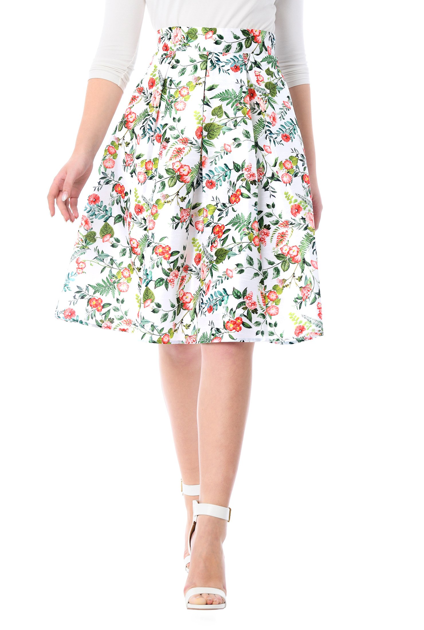 Shop Floral print dupioni pleated full skirt | eShakti
