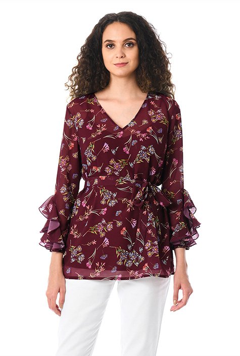 Shop Ruffle floral print georgette top | eShakti