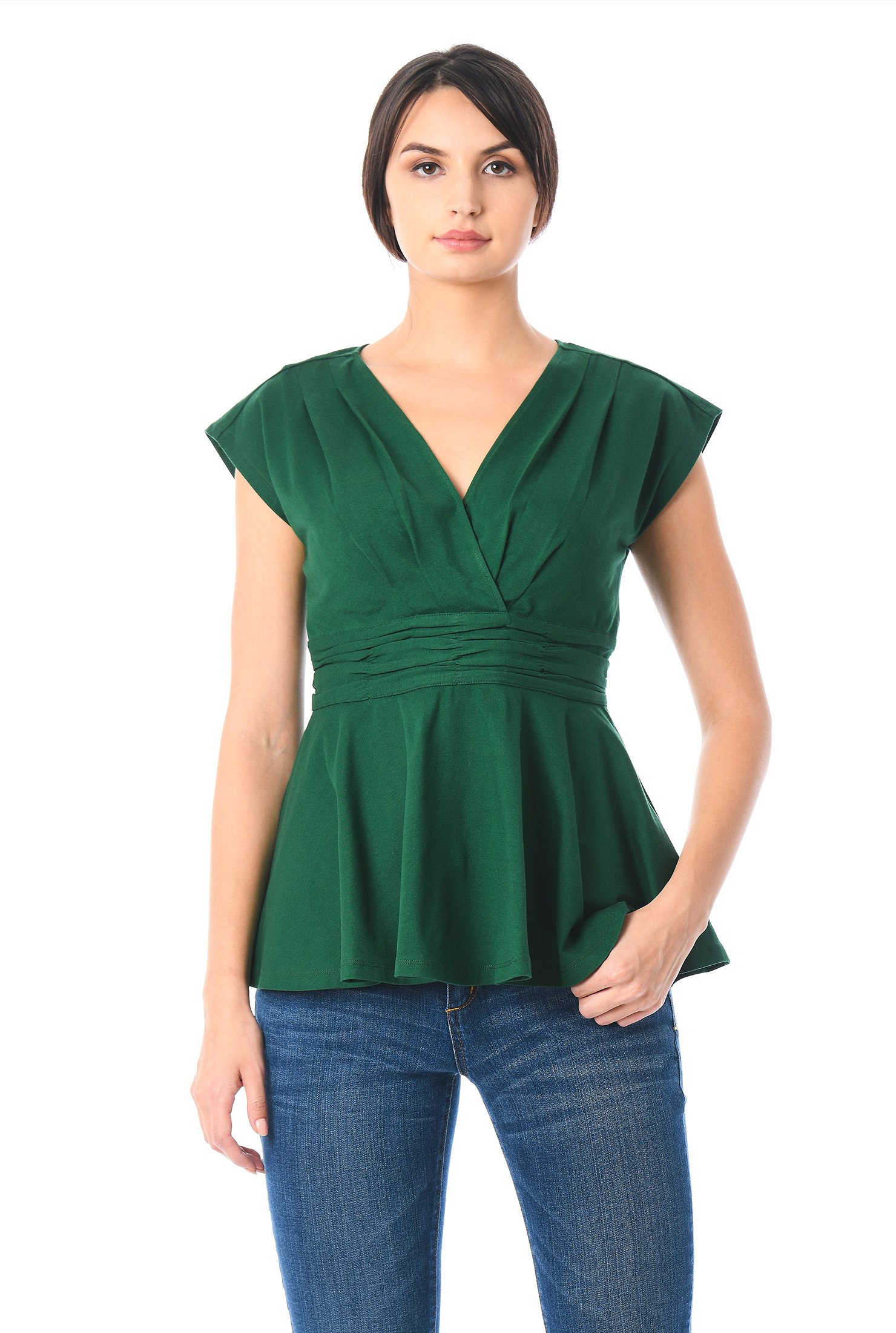 Shop Cotton Knit Surplice Peplum Blouse Eshakti 