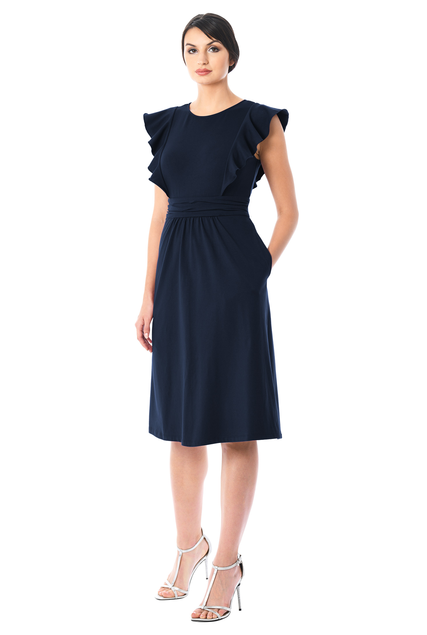 Shop Ruffle sleeves cotton knit dress eShakti