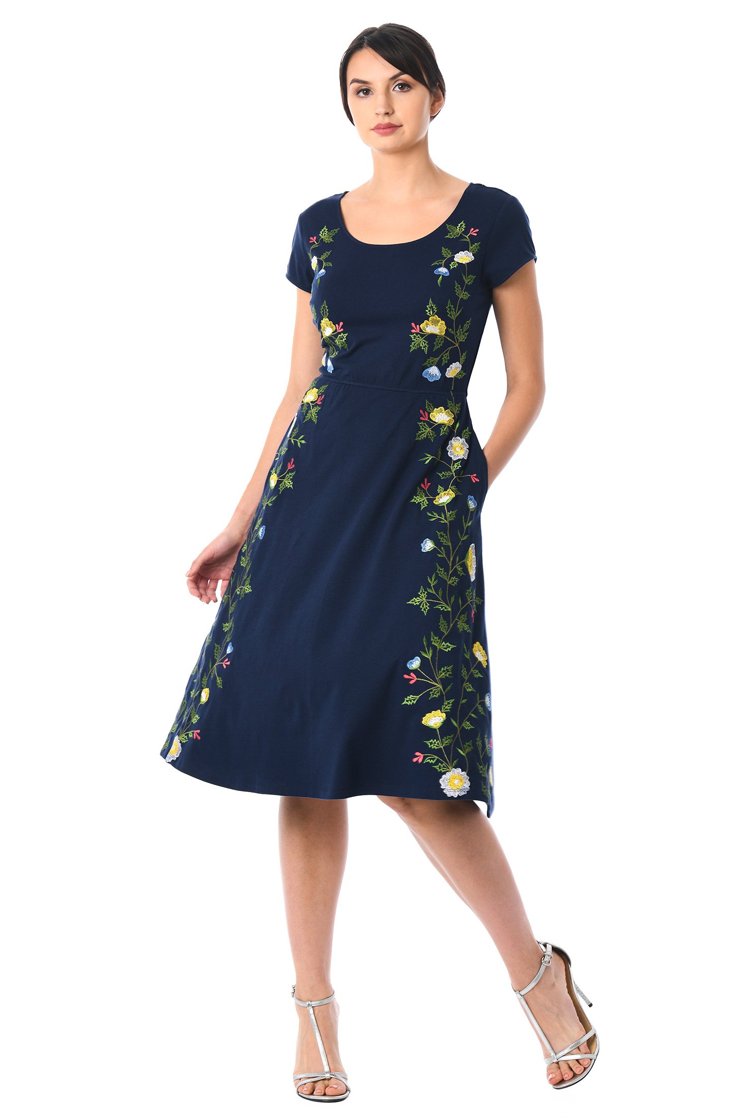 Shop Floral embellished cotton knit dress | eShakti