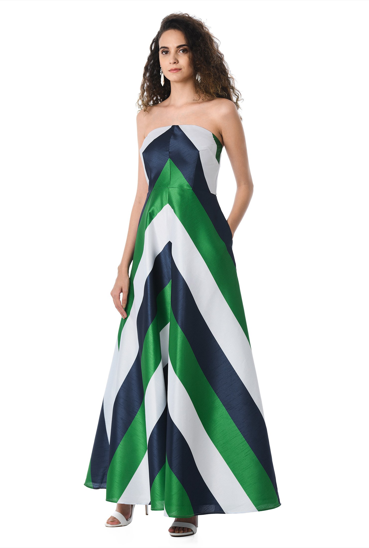 Shop Chevron stripe strapless dupioni maxi dress | eShakti