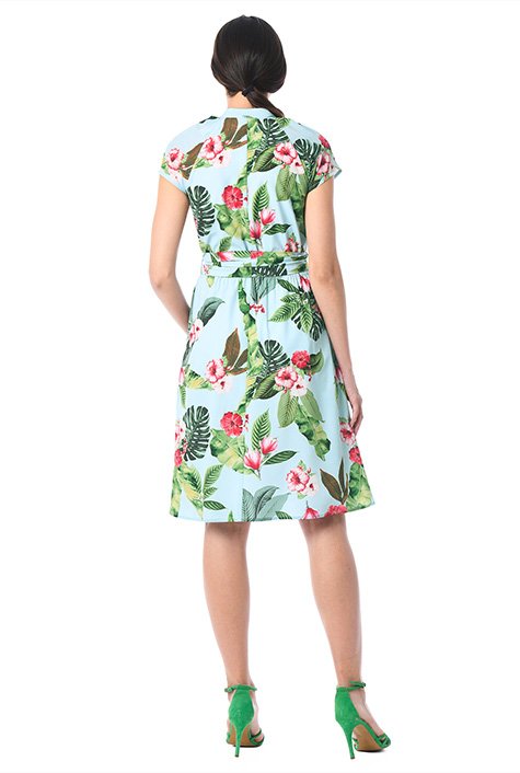 Shop Tropical floral print crepe blouson dress | eShakti