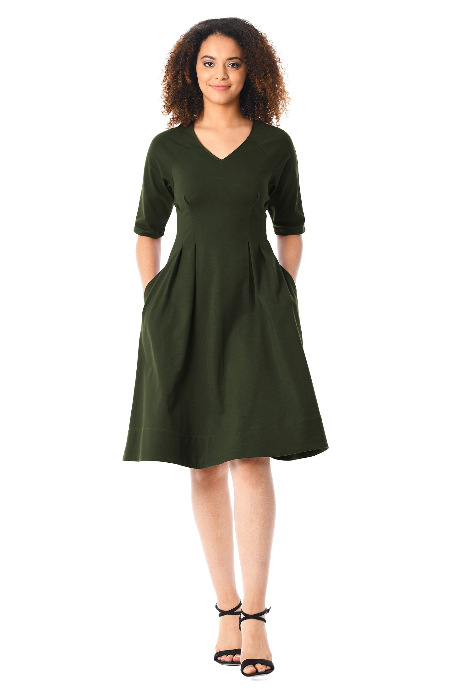 Shop Raglan Sleeve Cotton Knit A Line Dress EShakti   CL0058317ML 