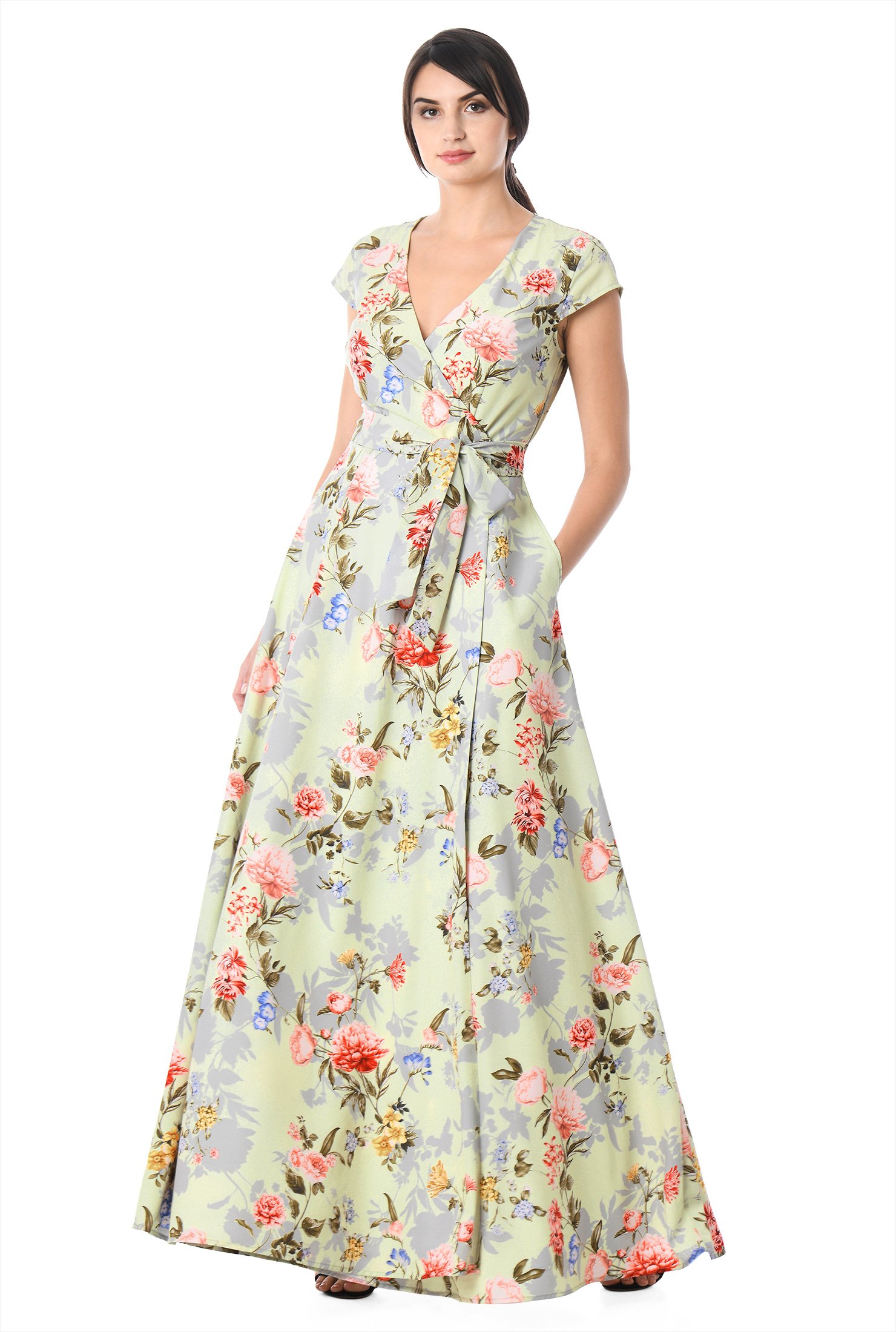 Shop Floral print crepe maxi wrap dress | eShakti