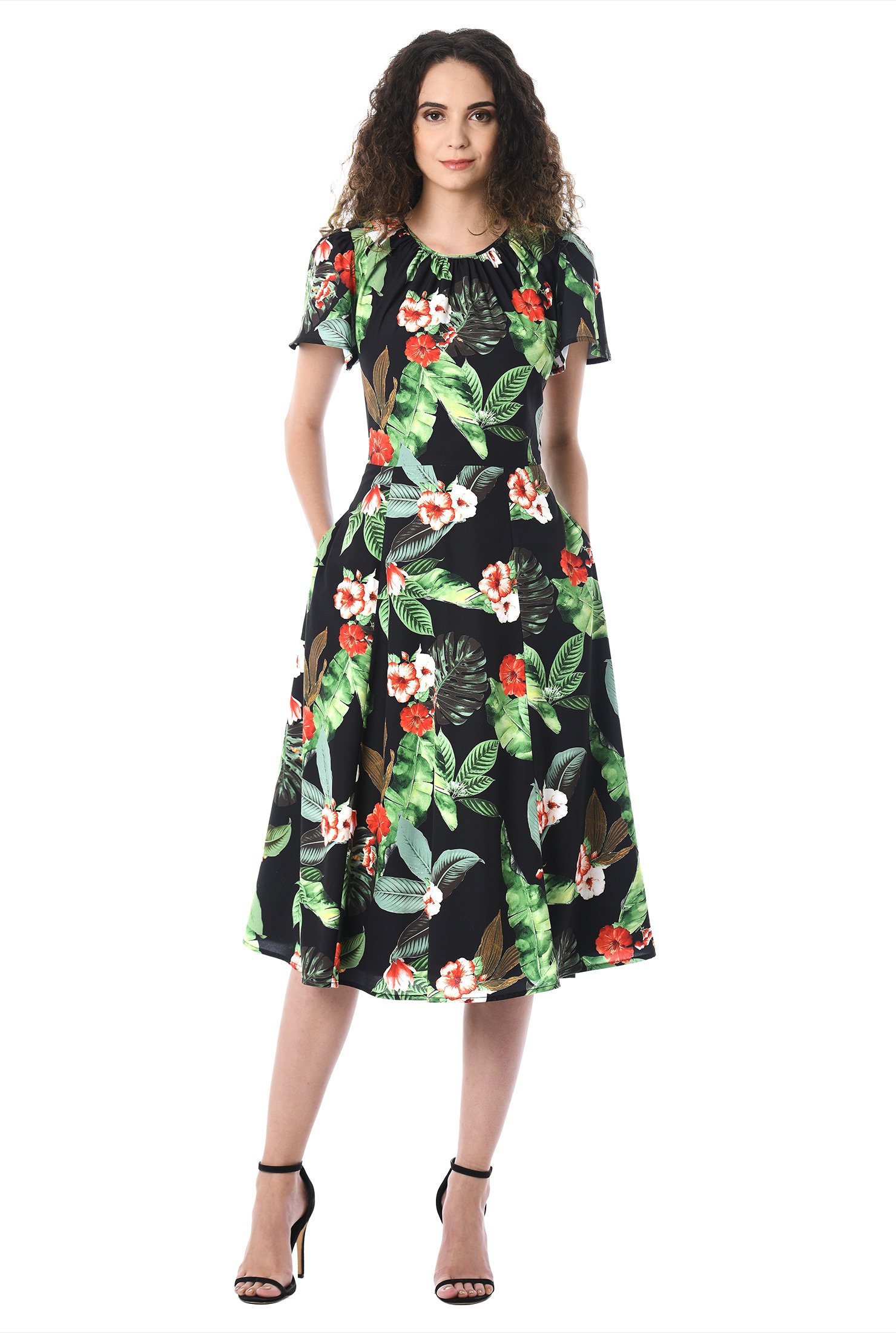 Shop Flutter sleeve floral print crepe dress | eShakti