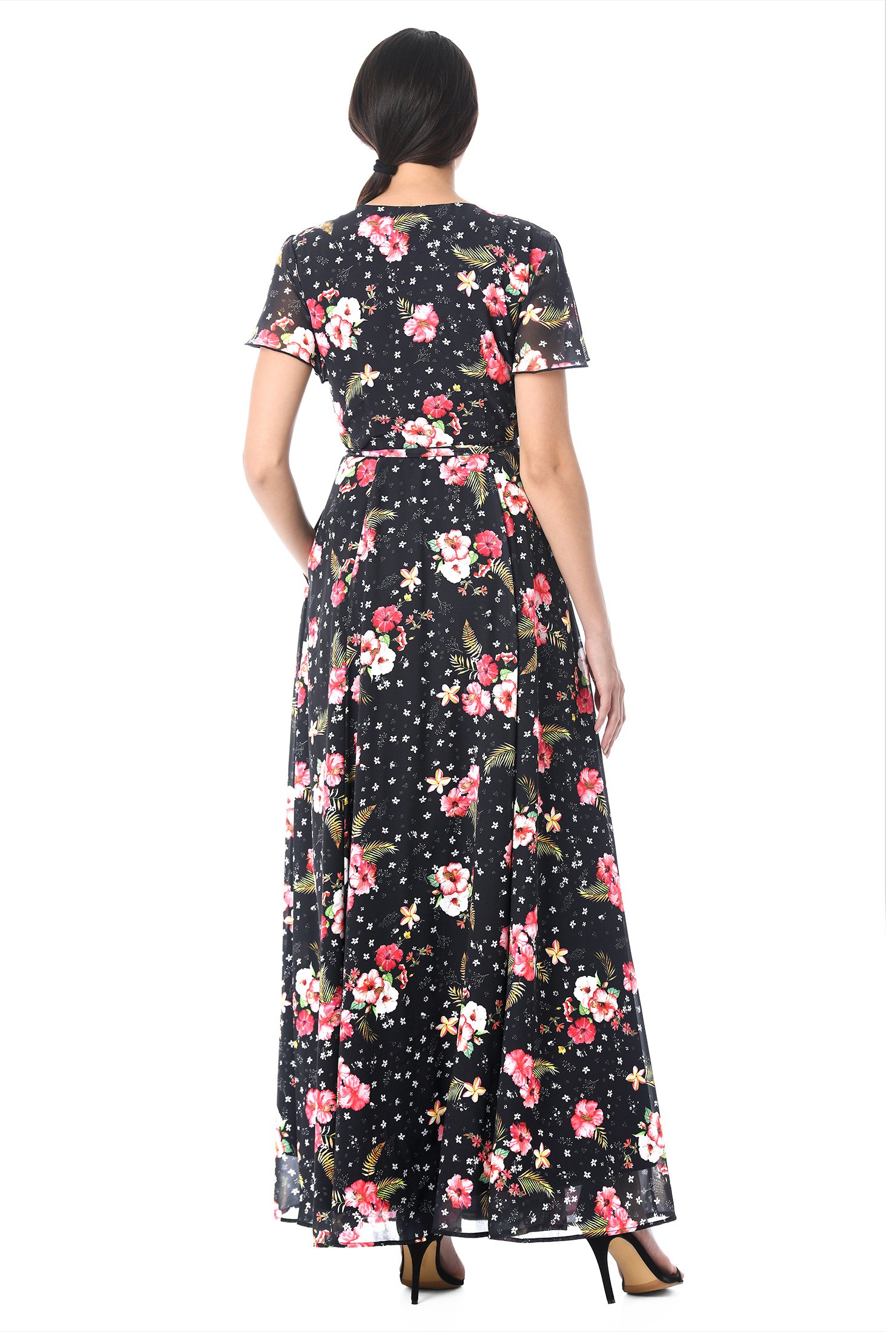 Shop Hibiscus print georgette wrap dress | eShakti