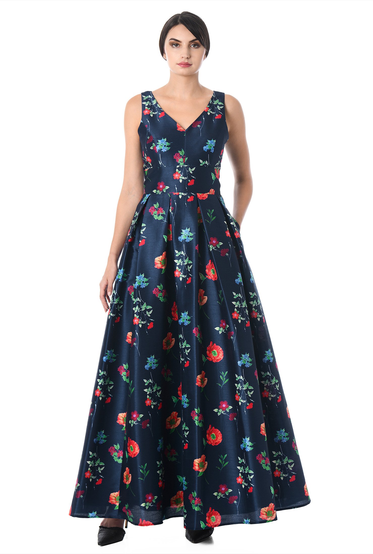 Shop Floral Print Dupioni Maxi Dress Eshakti 6975