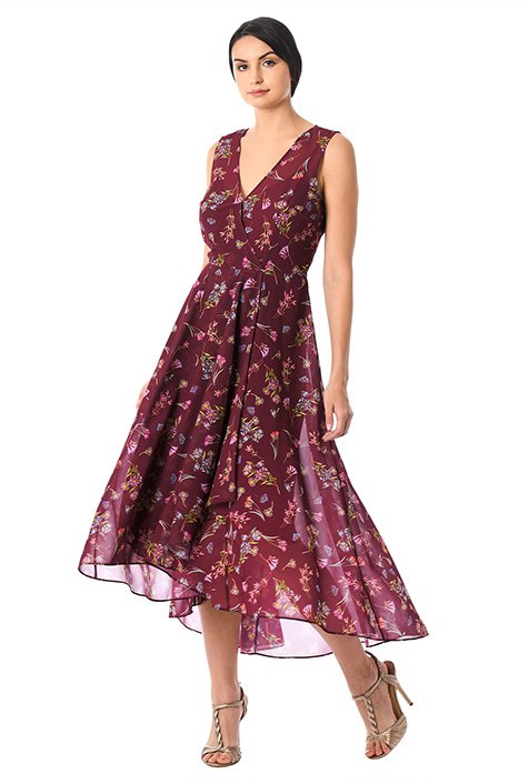 Shop Floral print georgette high-low dress | eShakti