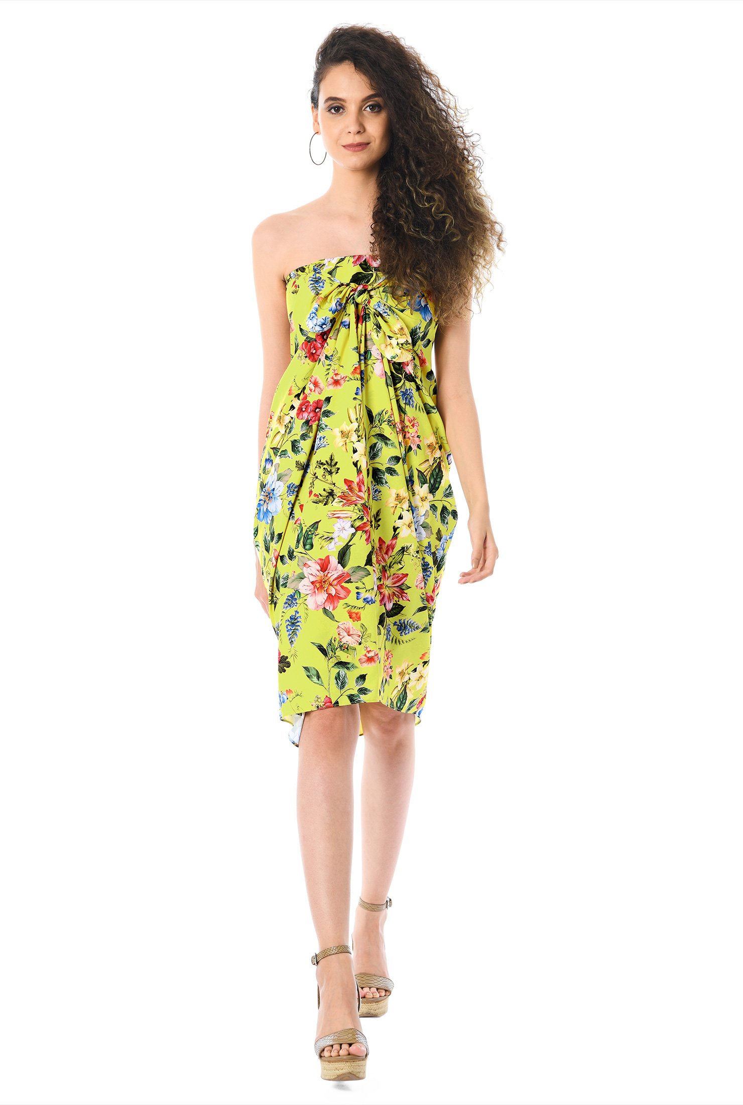 Shop Tie front tropical floral print crepe shift | eShakti