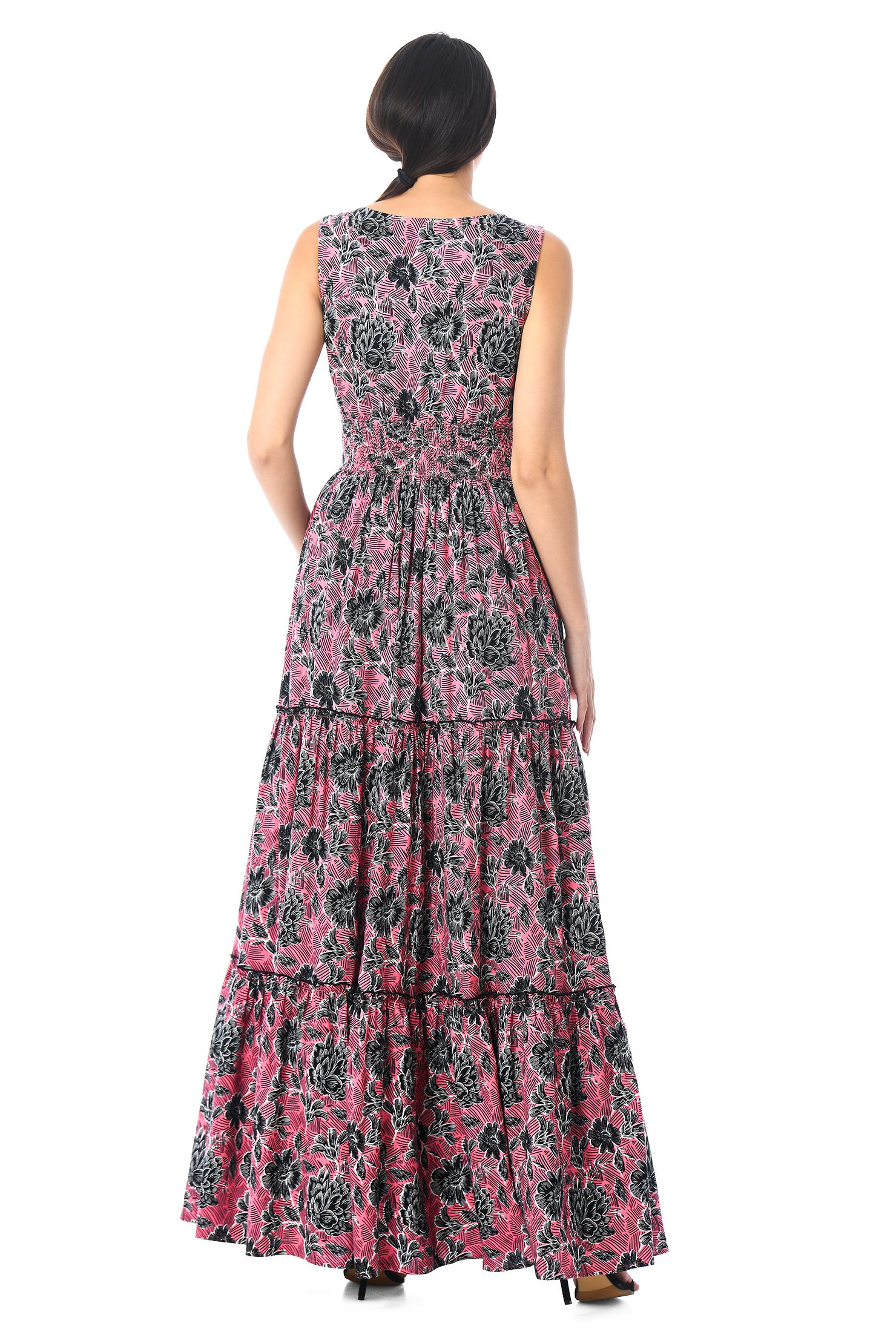 Shop Floral Print Smocked Waist Ruffle Tier Maxi Dress Eshakti 8110