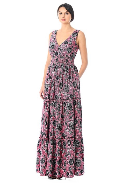 Shop Floral print smocked waist ruffle tier maxi dress | eShakti