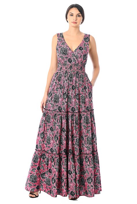 Shop Floral print smocked waist ruffle tier maxi dress | eShakti
