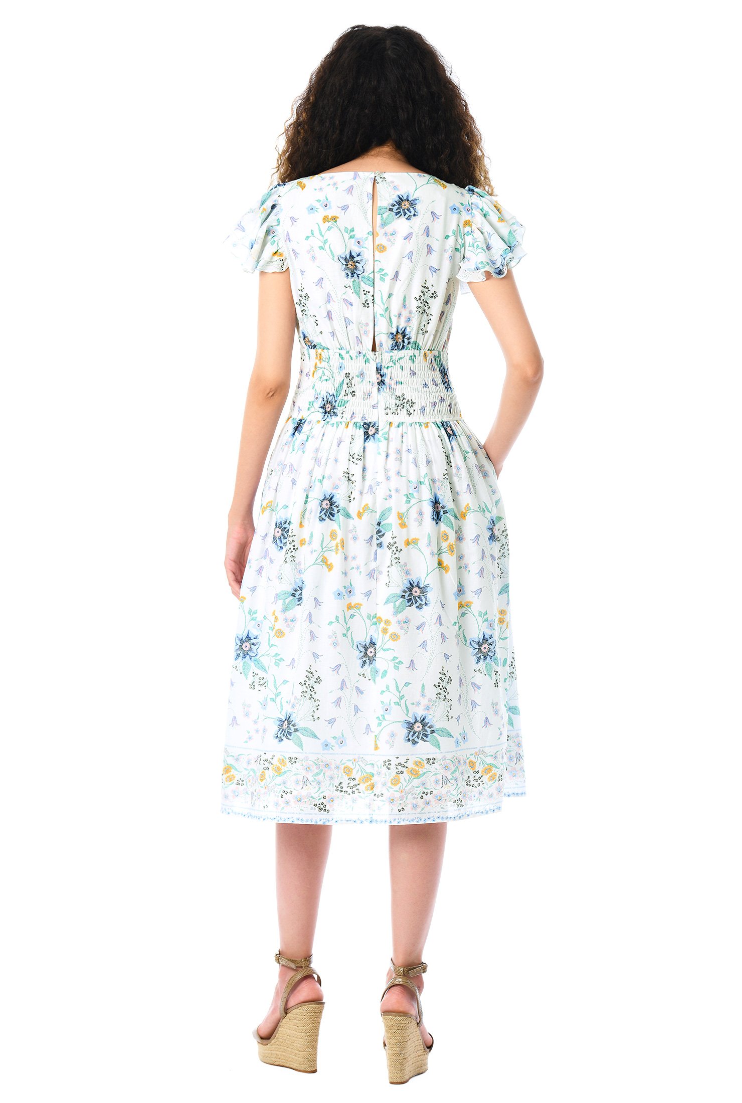 Shop Bead embellished floral print cotton voile midi dress | eShakti