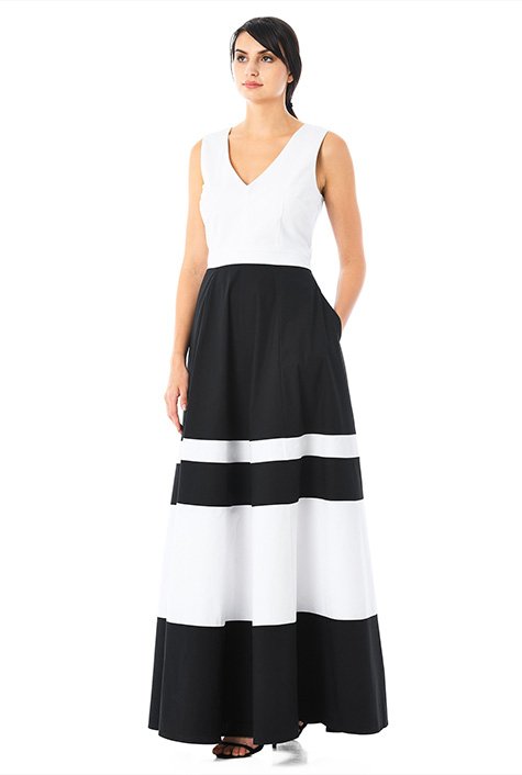 Shop Colorblock Cotton Poplin V-neck Maxi Dress | EShakti