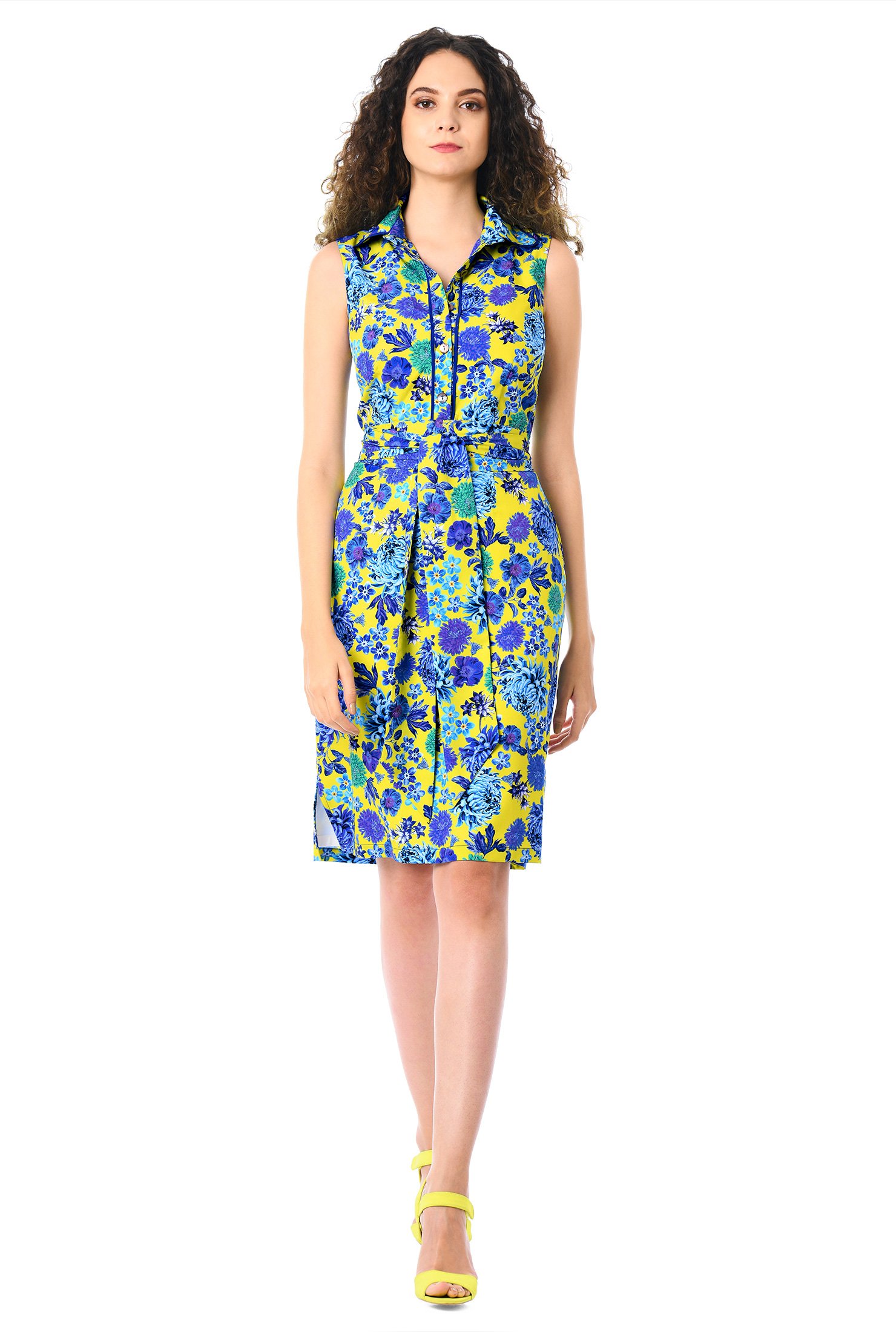 Shop Tropical floral print crepe piped shirtdress | eShakti