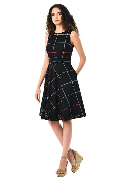 Embellished zigzag check poplin dress