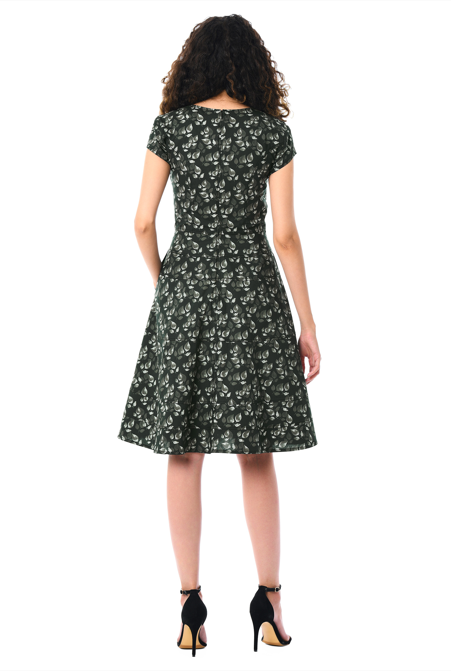 Shop Topstitch stripe leaf print cotton Aline dress eShakti