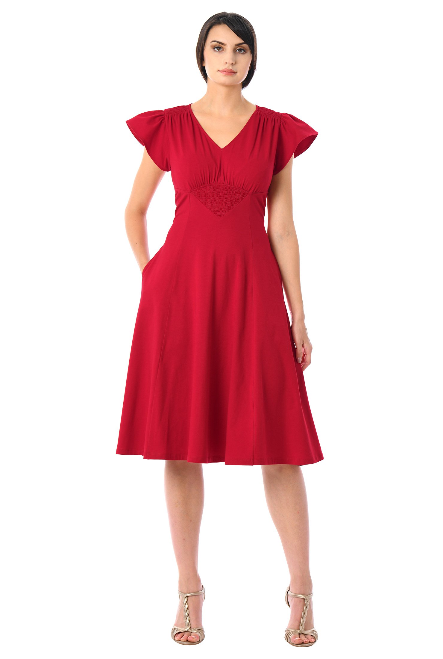 Shop Smocked elastic cotton knit dress | eShakti