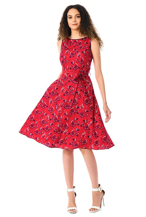 Shop Floral print contrast piped trim crepe dress | eShakti