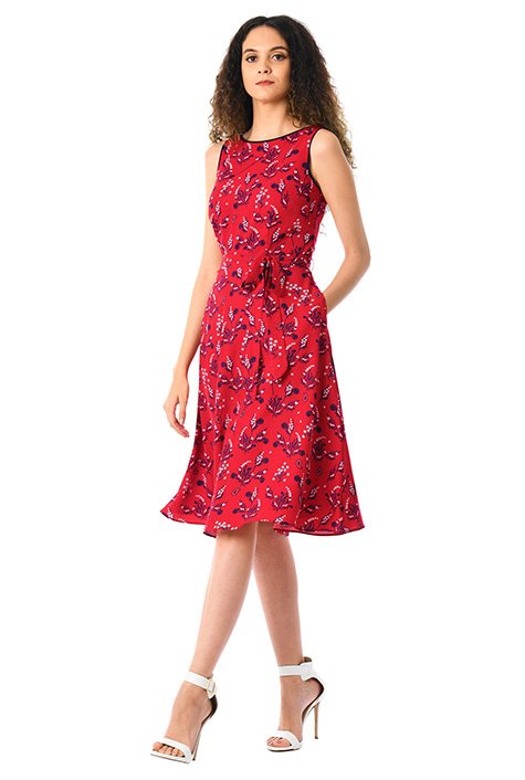 Shop Floral print contrast piped trim crepe dress | eShakti