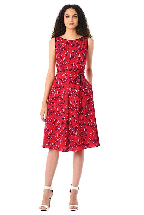 Shop Floral print contrast piped trim crepe dress | eShakti