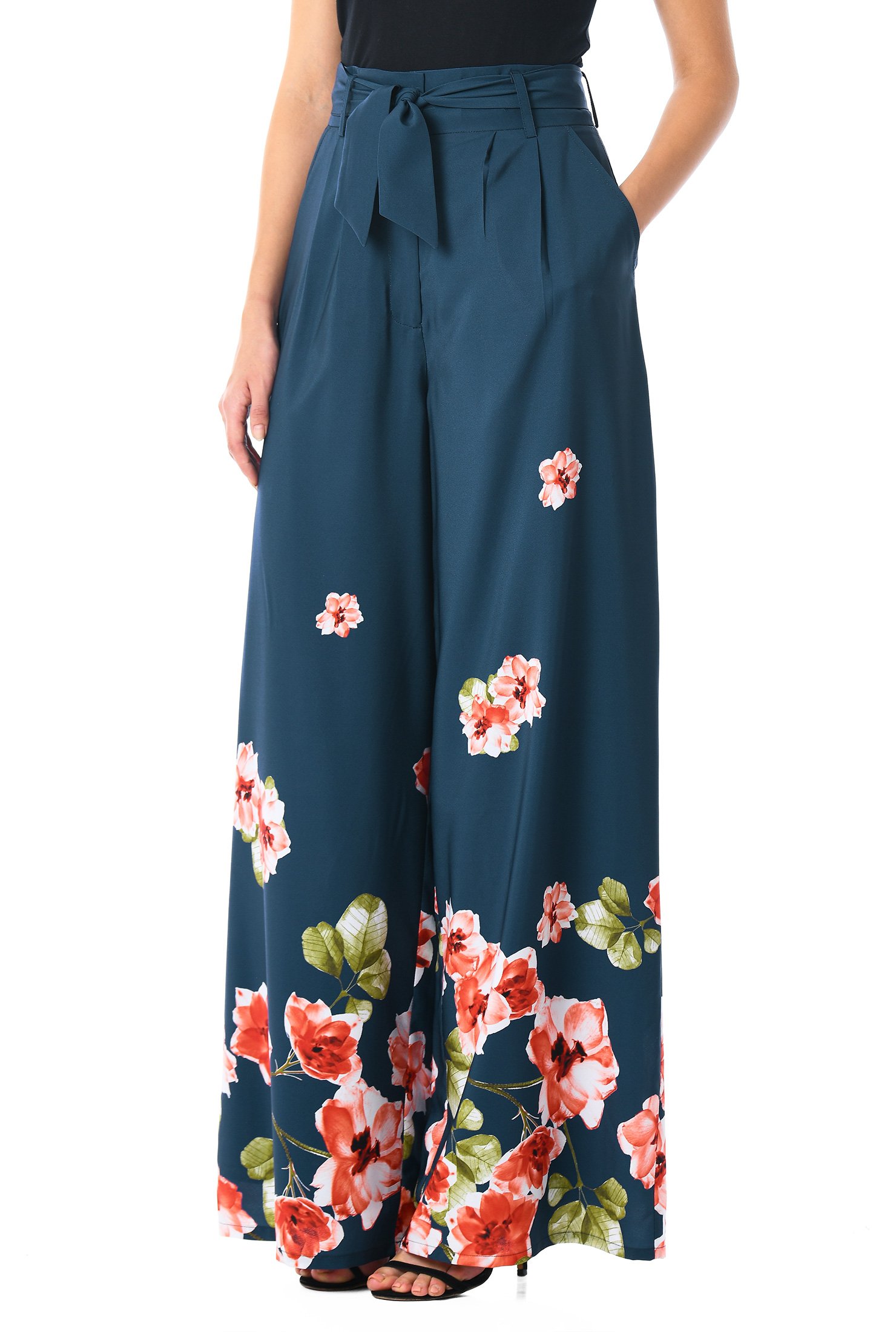 high waist floral flared palazzo