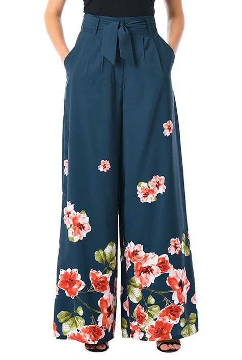 Shop High waist washed floral print crepe palazzo pants | eShakti