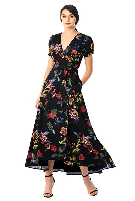 Shop Tropical floral print crepe wrap dress | eShakti