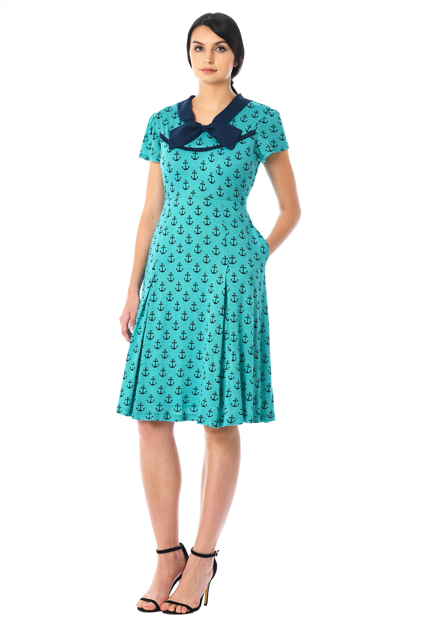 Shop Bow tie anchor print cotton knit dress eShakti