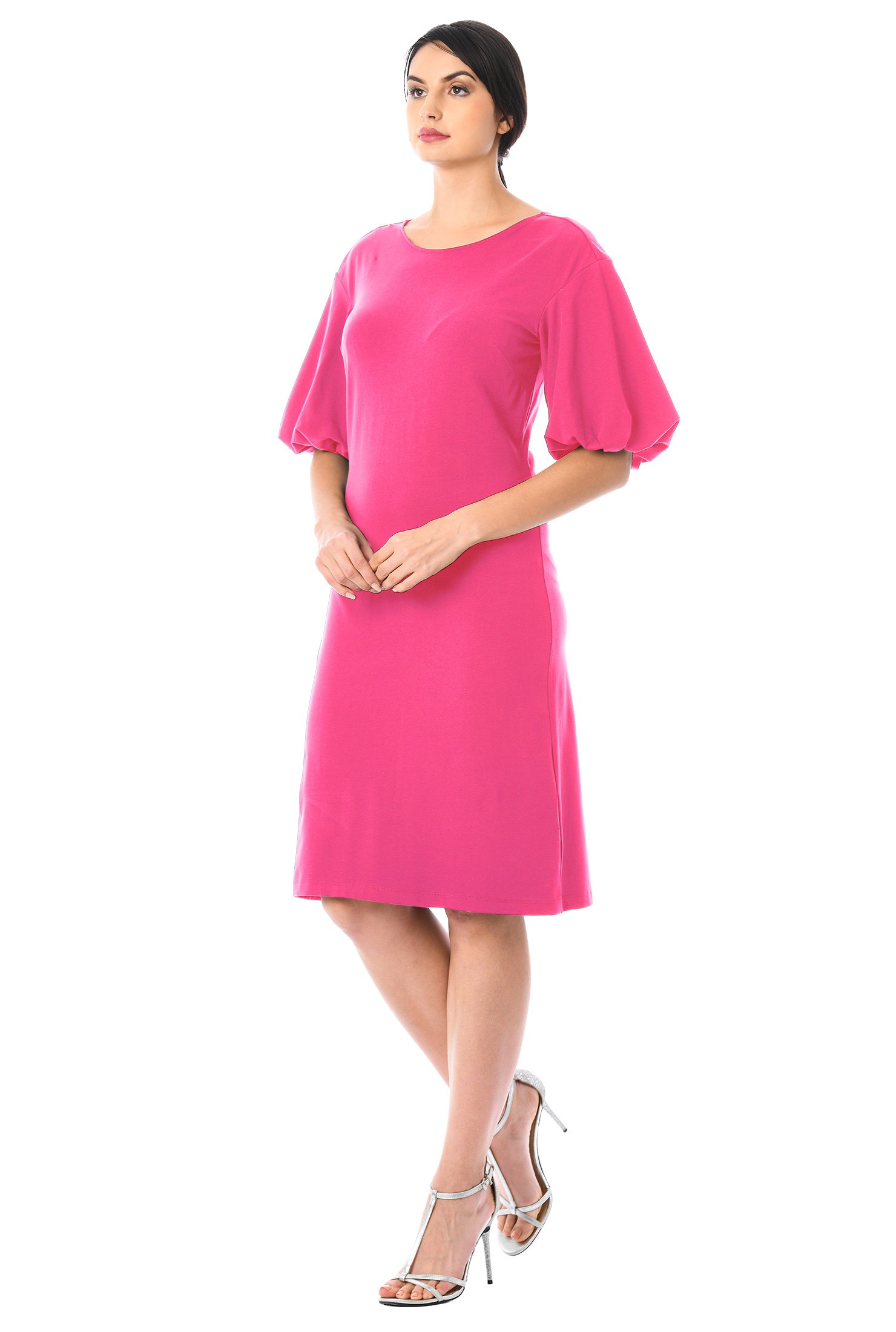 Shop Mushroom sleeve cotton knit shift dress | eShakti