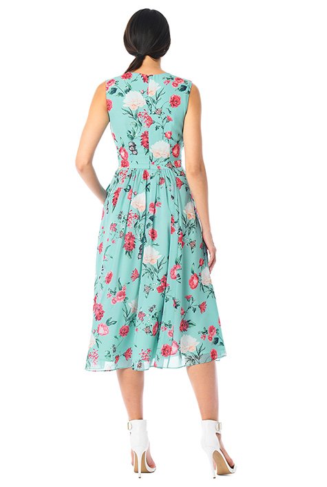 Shop Pleated empire floral print georgette dress | eShakti