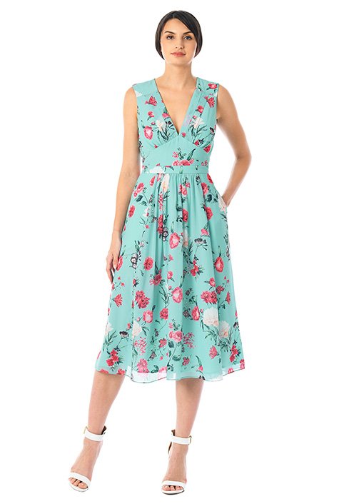 Shop Pleated empire floral print georgette dress | eShakti