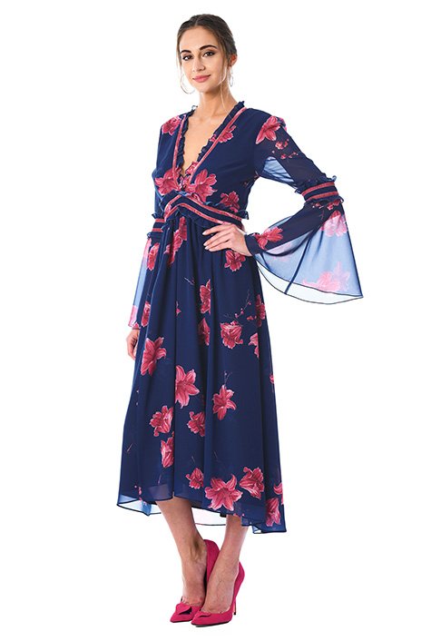 Floral georgette clearance ruffled wrap dress