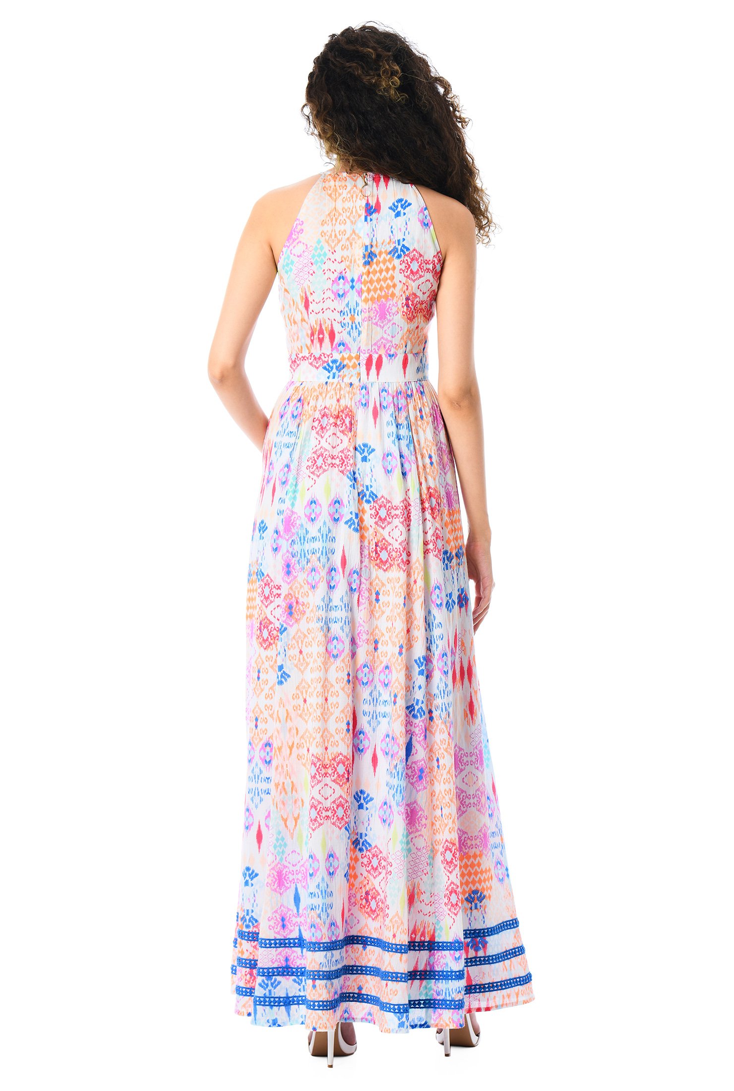 Shop Floral embellished graphic print cotton maxi dress | eShakti