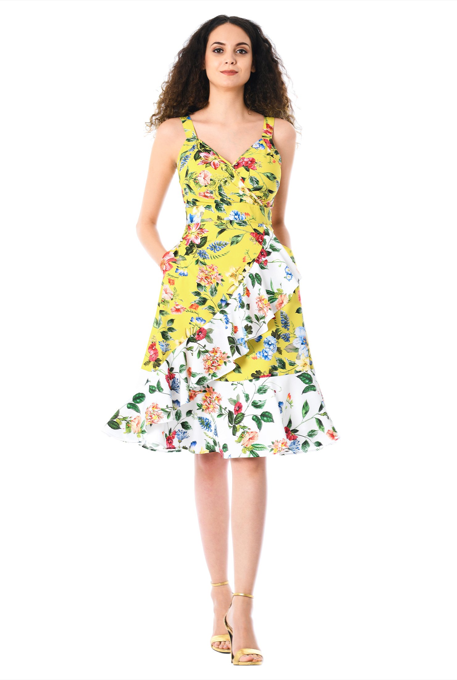 Shop Ruffle floral print crepe sundress | eShakti