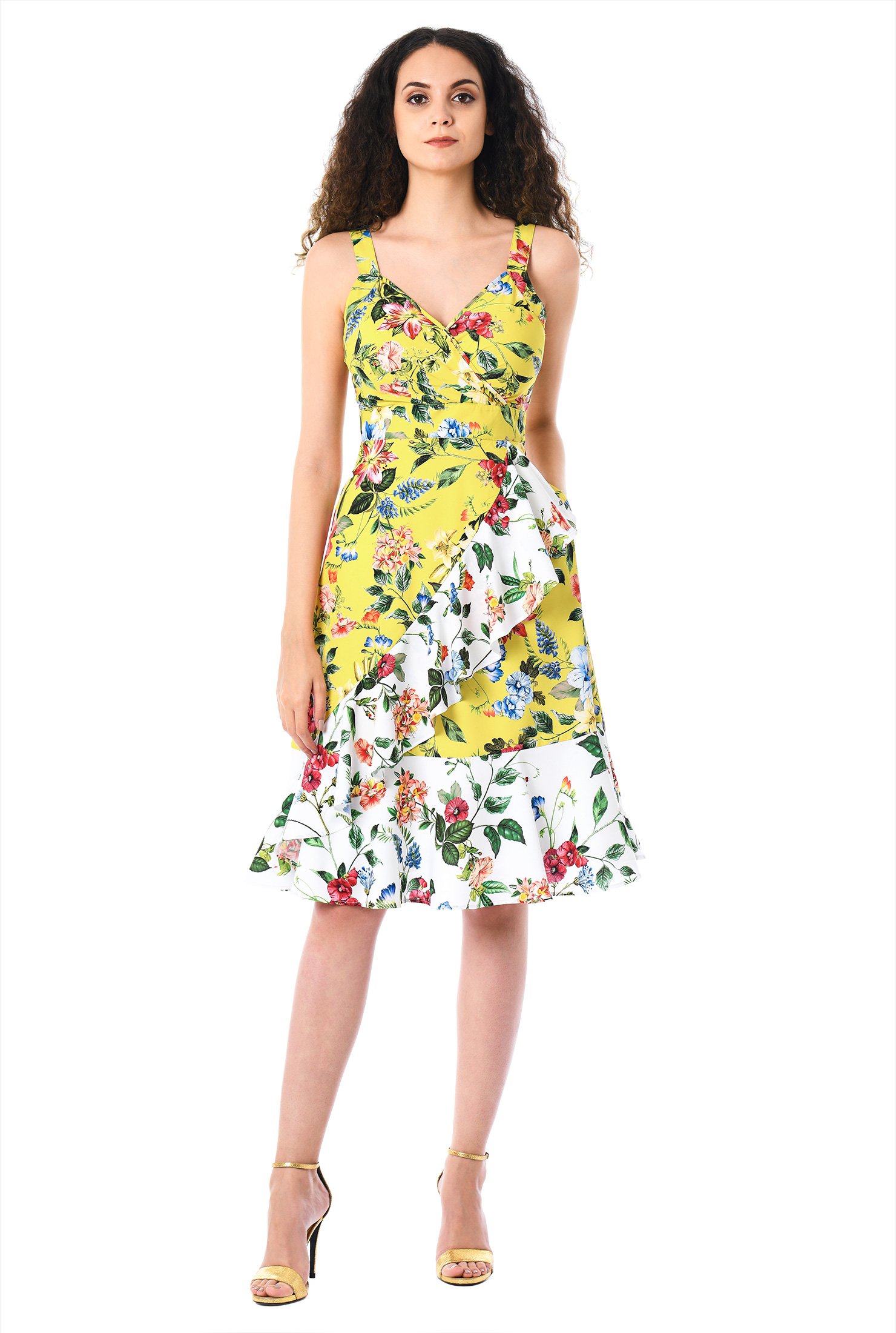 Shop Ruffle floral print crepe sundress | eShakti