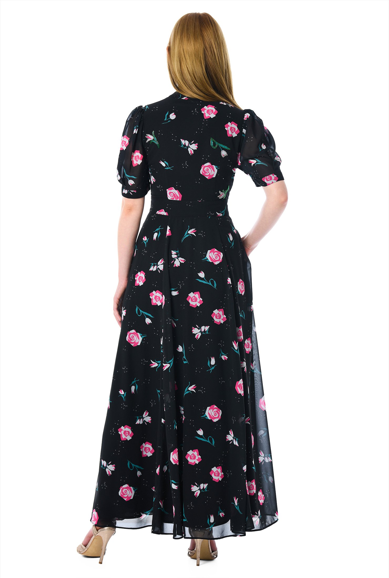 Shop Beaded floral print georgette maxi dress | eShakti