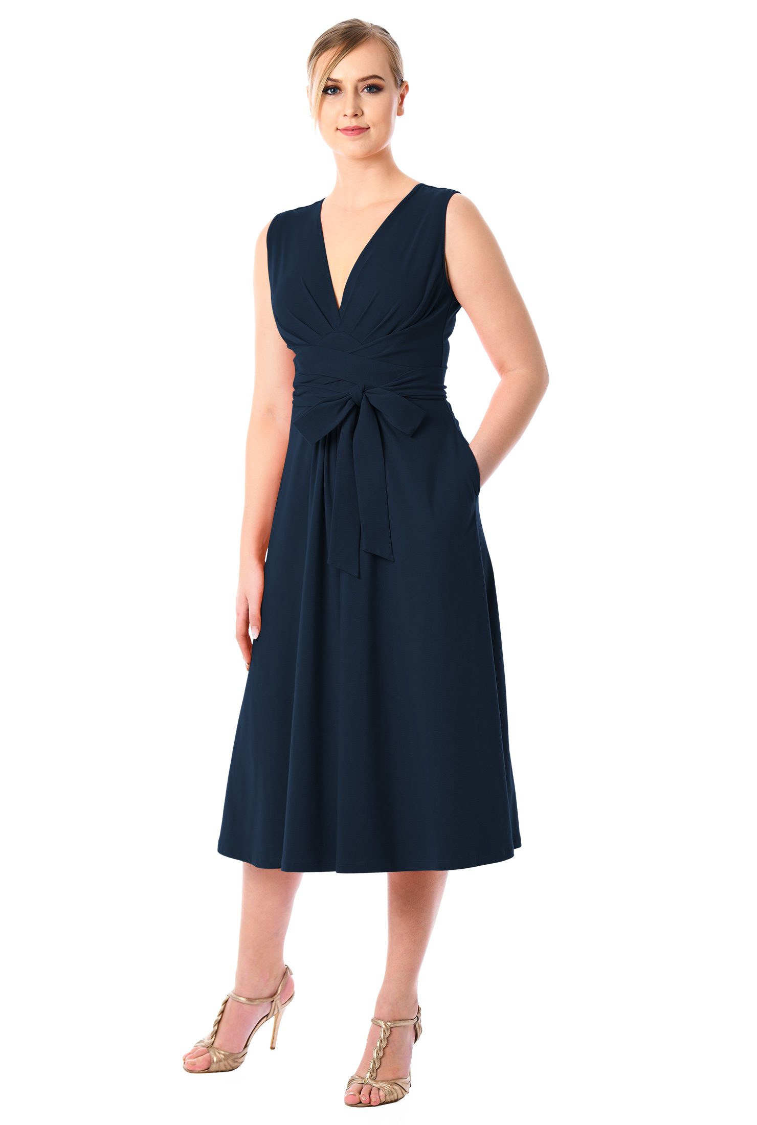 Shop Tie waist empire cotton knit dress eShakti