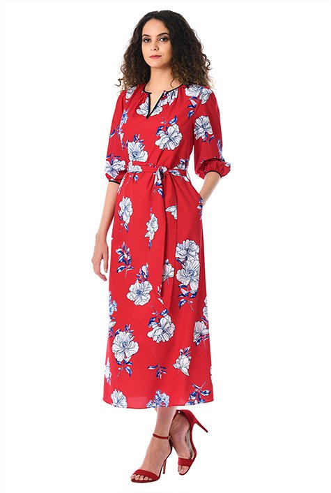Shop Floral print crepe ruched shift dress | eShakti