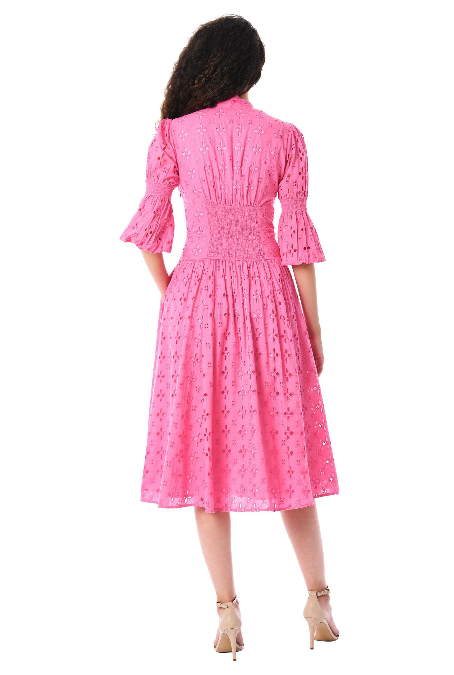 Shop Tiered puff sleeve cotton eyelet dress | eShakti