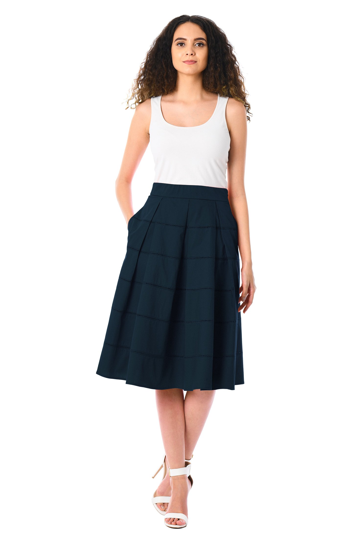 Shop Lattice trim cotton poplin skirt | eShakti