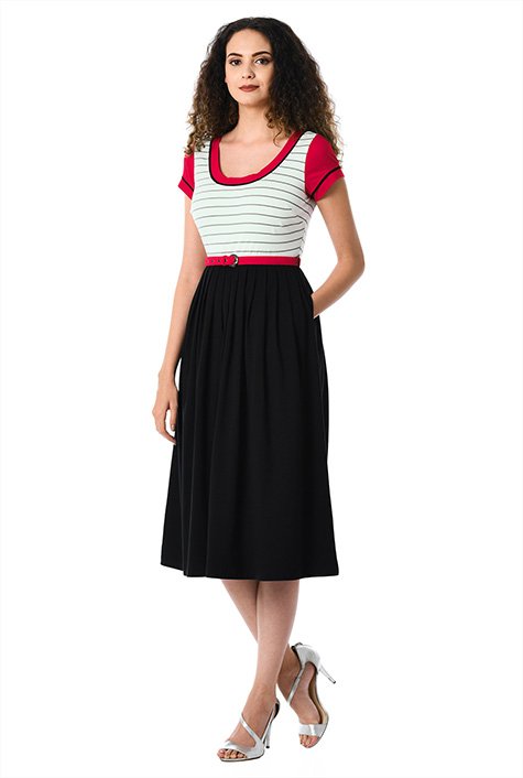 Shop Contrast stripe cotton knit belted dress | eShakti